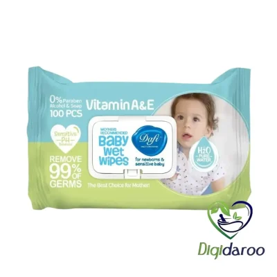 دستمال مرطوب کودک ناینولی درب دار حاوی 15%اکسترا دافی 100 عددی (آبی/سبز)