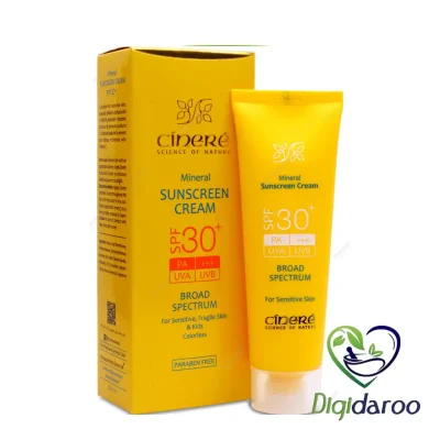 کرم ضد آفتاب SPF30 بی رنگ سینره 50 میلی لیتری (مینرال)(زرد)
