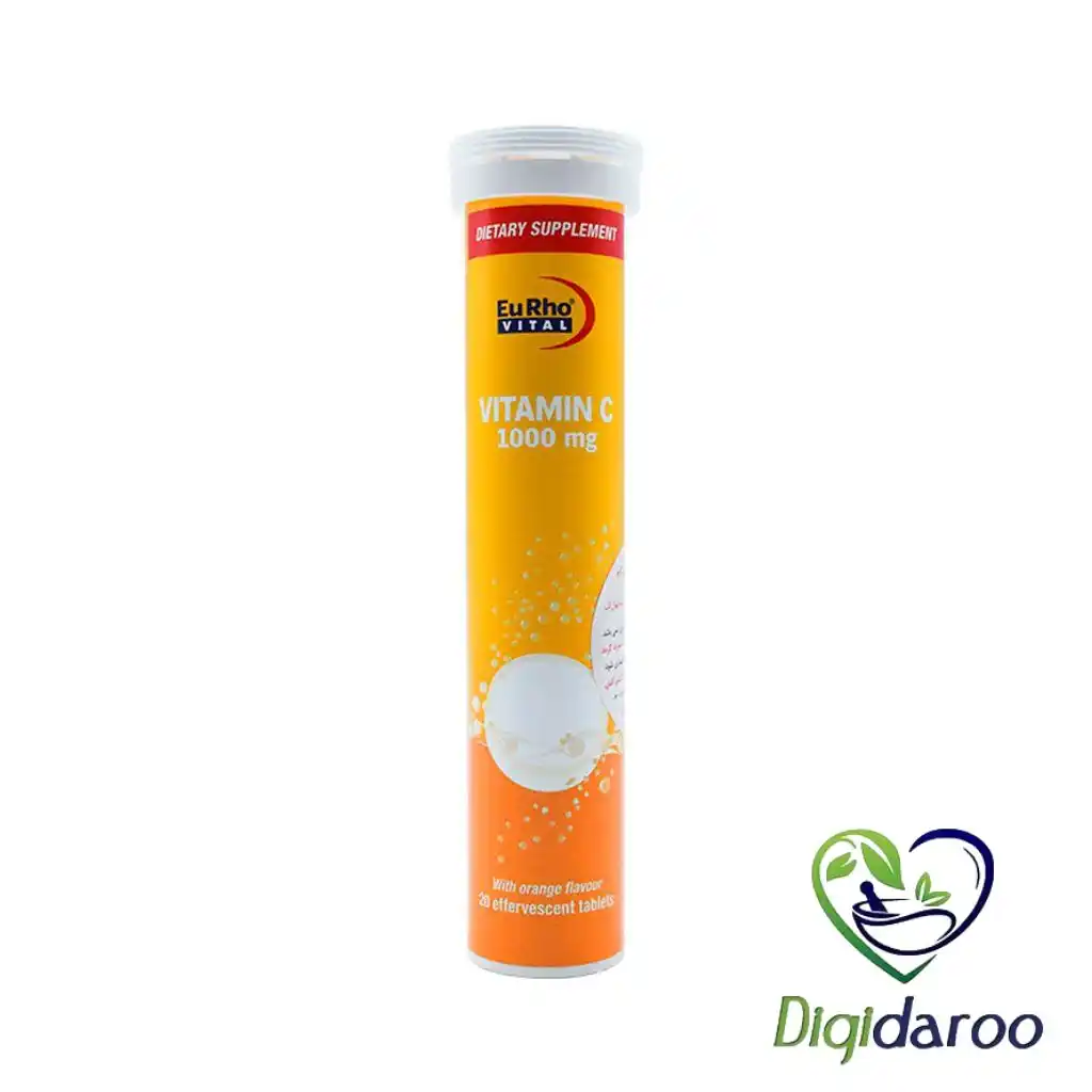 قرص جوشان ویتامین سی 1000 میلی گرم یوروویتال 20 عددی (پرتقالی)