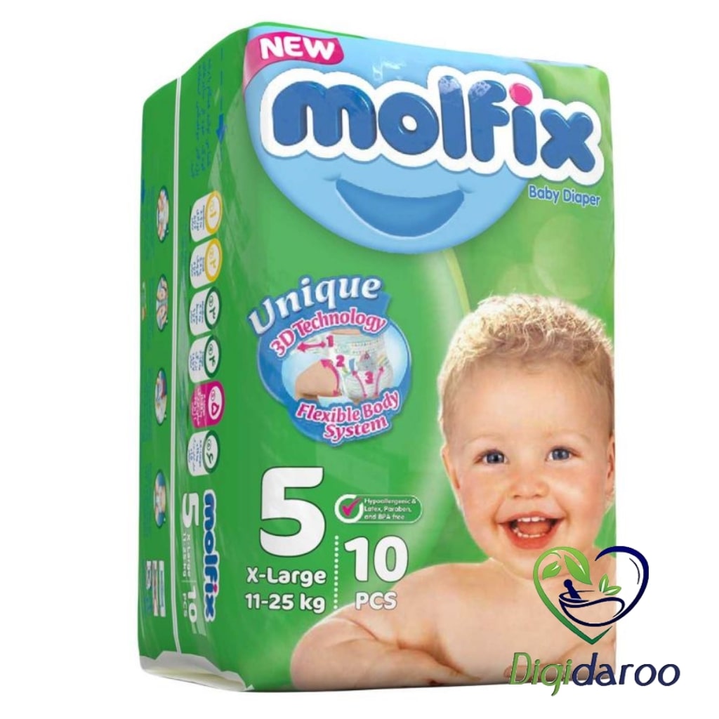 پوشک مولفیکس سایز 5 بسته 10 عددی نمای ۲