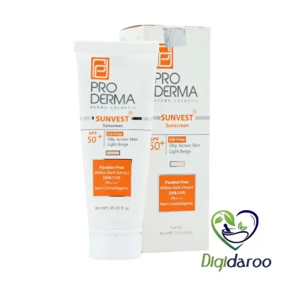 کرم ضد آفتاب فاقد چربی SPF50 پرودرما (بژ روشن)