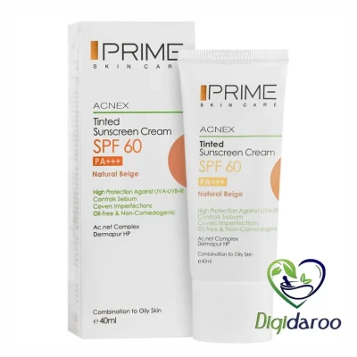 کرم ضد آفتاب  SPF60 فاقد چربی پرایم ۴۰ میلی لیتری (بژ طبیعی)