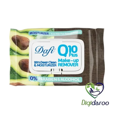 دستمال پاک کننده آرایش Q10 Plus طرح آووکادو (Moisturizer) دافی 50 عددی (سبز)