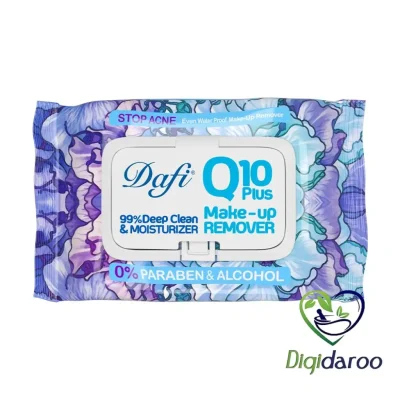 دستمال پاک کننده آرایش Q10 Plus طرح گل (Stop Acne) دافی 50 عددی (آبی)
