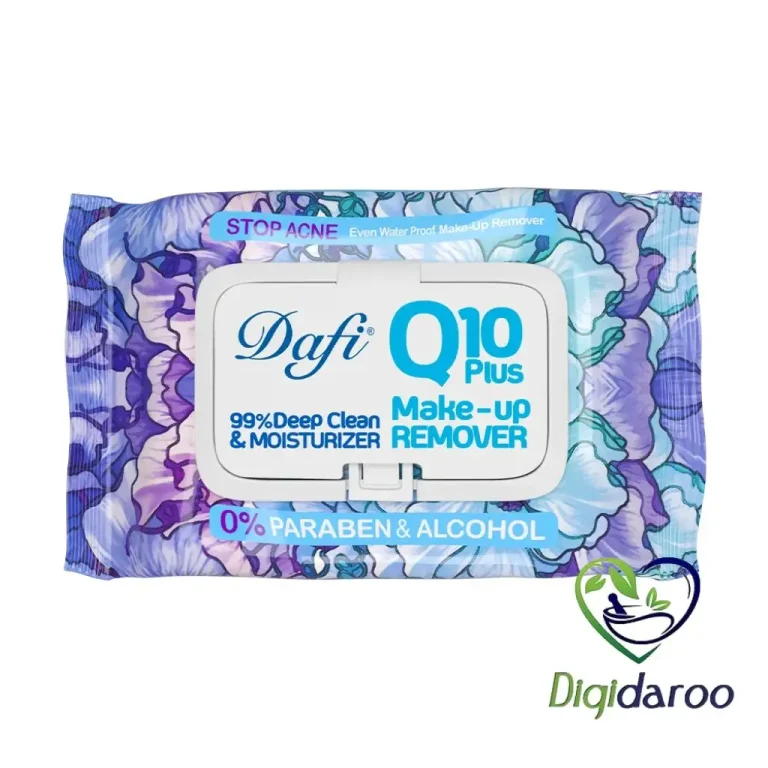 دستمال پاک کننده آرایش Q10 Plus طرح گل (Stop Acne) دافی 50 عددی (آبی)