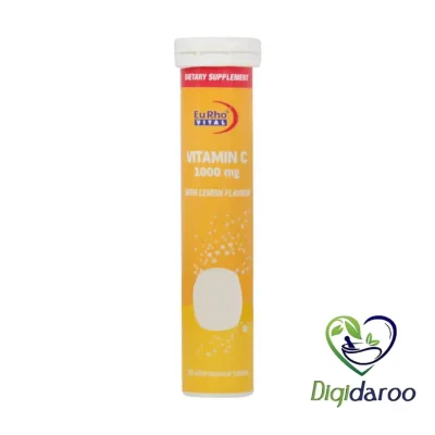قرص جوشان ویتامین سی 1000 میلی گرم یوروویتال 20 عددی (لیمویی)